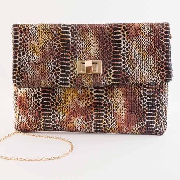 Women\'s Copper & Black Animal Print Sequins Clutch